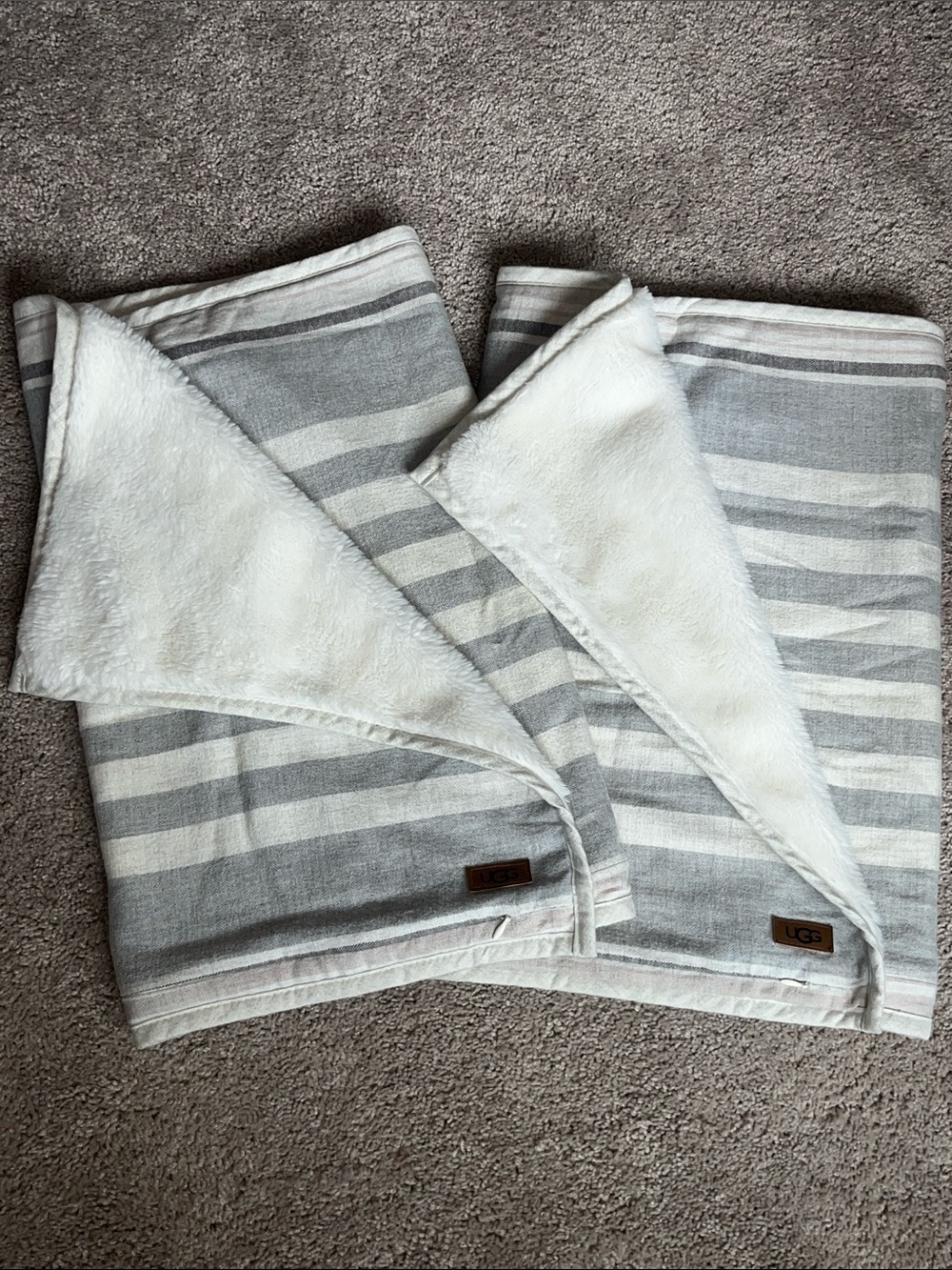 UGG Gray and White Striped Pillow Covers